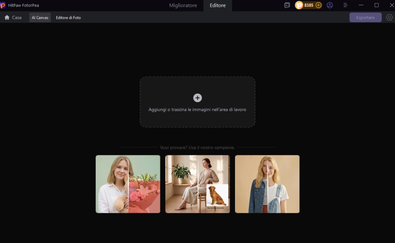 Accedi all'interfaccia della tela AI
