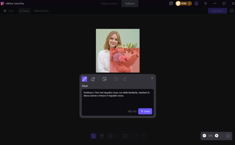 inserisci le istruzioni per modificare l'ia