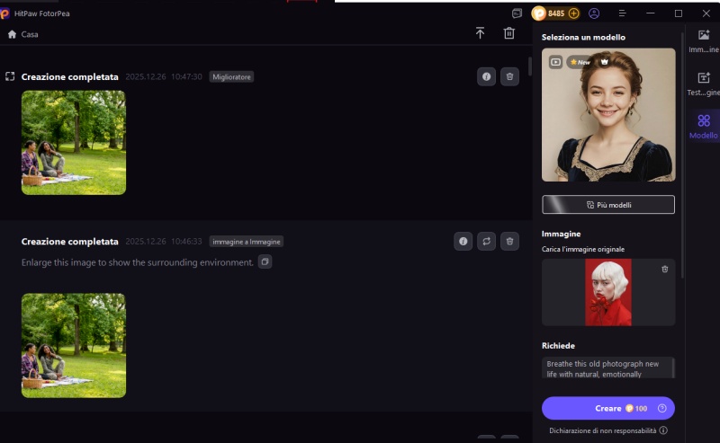 scrivi il prompt e clicca su genera