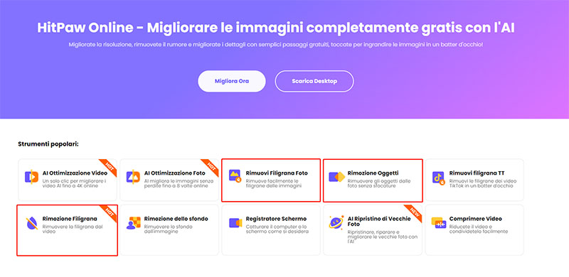Rimuovere Filigrana Online con HitPaw Online Tools