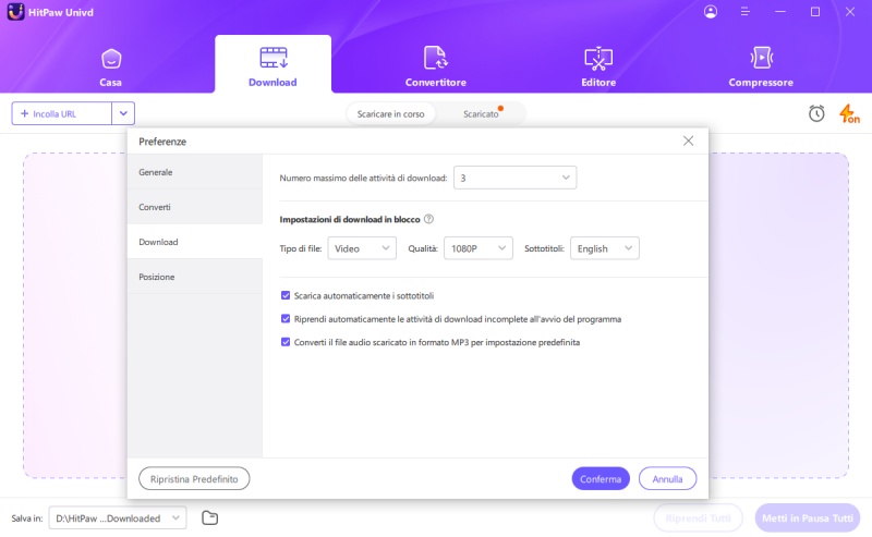 download preferences settings
