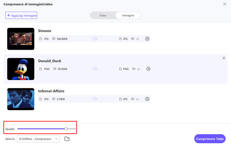 scegli la qualità delle immagini