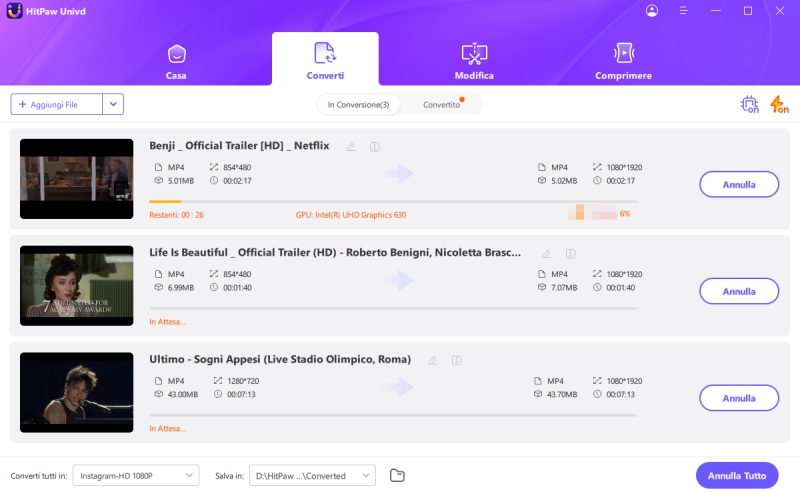 convertire video in instagram