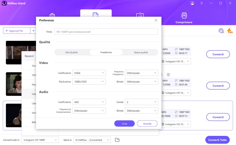 personalizzare il formato
