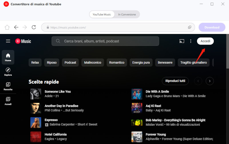 log in to youtube music account