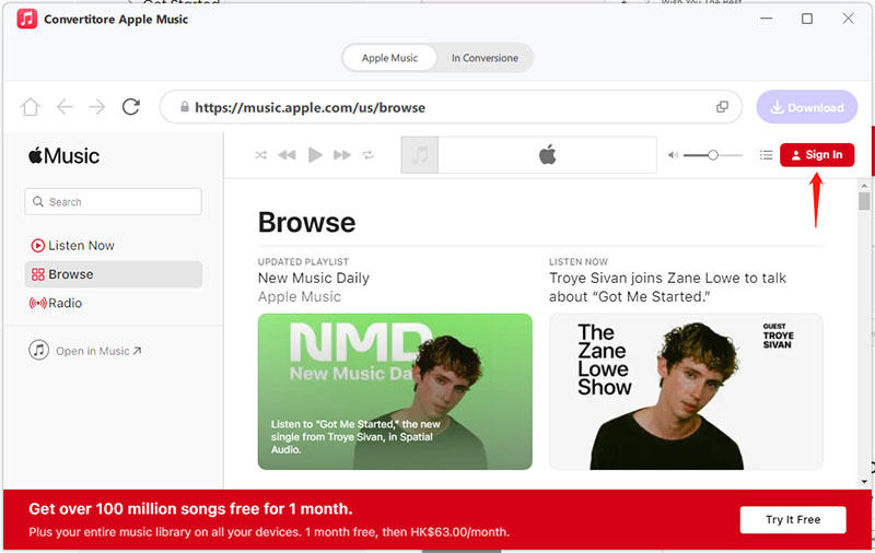 sign into Apple music