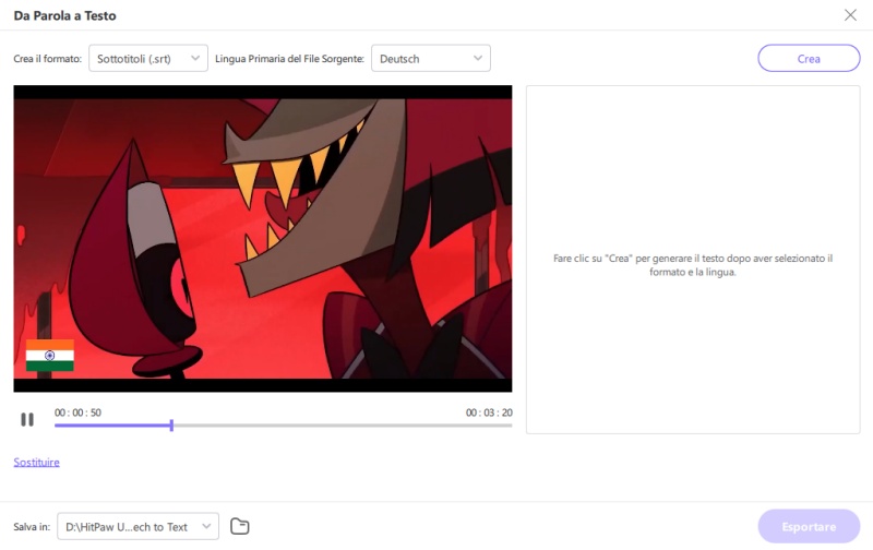 Genera file di sottotitoli