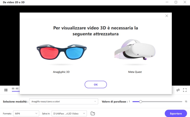 Utilizzare occhiali VR montati sulla testa o lenti polarizzate.