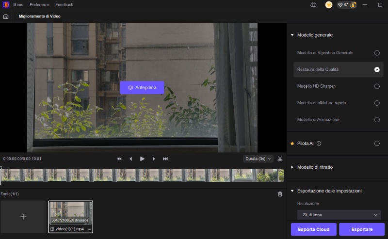seleziona modello ai video enhancer