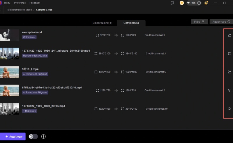 cloud export completed list