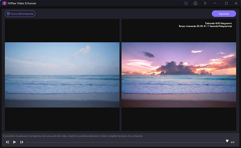 anteprima dell'effetto ed esportazione