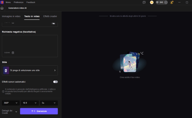 regola le impostazioni video generate dall'intelligenza artificiale