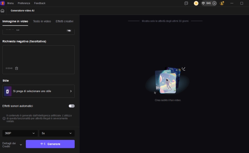 regolare le impostazioni video generate