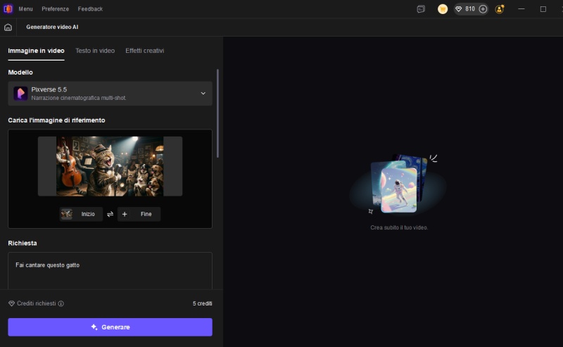 genera il video di gatto che cantare