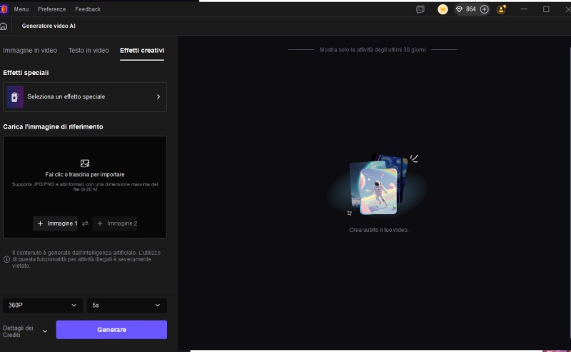Scegli effetti video creativi basati sull'IA