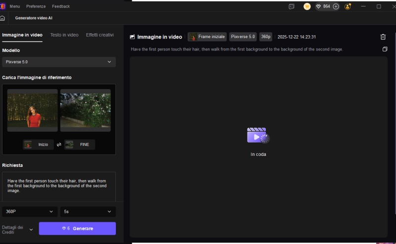 Avvia il processo di generazione video AI