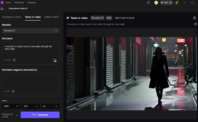 visualizza e scarica il video generato