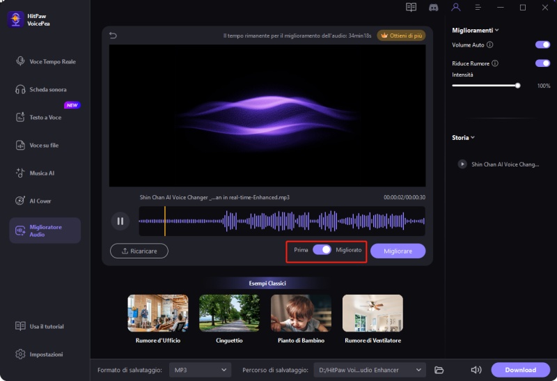 anteprima degli effetti audio