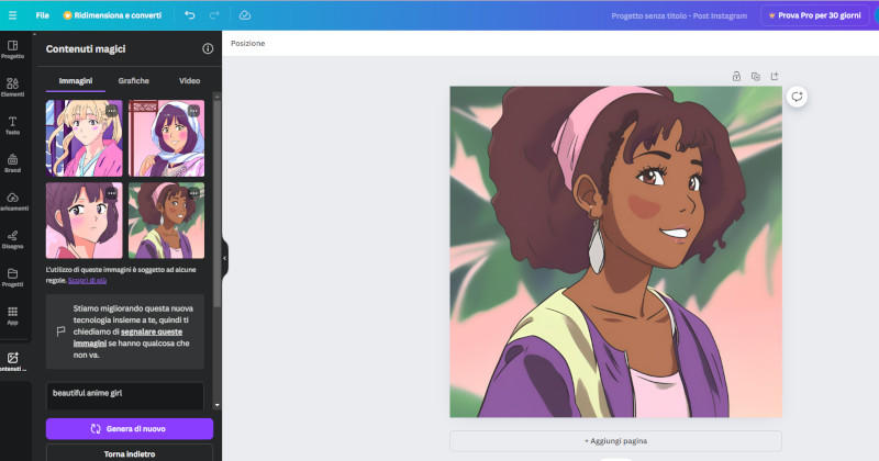 immagini anime generate da AI con Canva