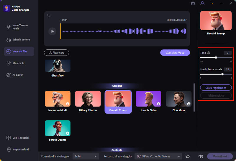 regola le impostazioni della voce ai nel cambiavoce di hitpaw